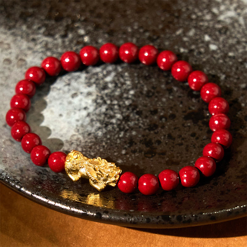 Buddha Stones天然辰砂ビーズPiXiu祝福ブレスレット