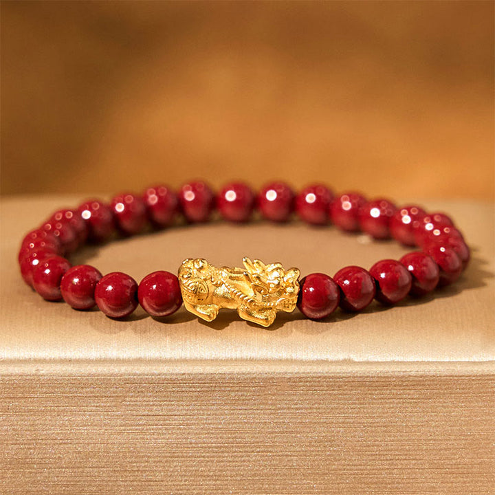 Buddha Stones天然辰砂ビーズPiXiu祝福ブレスレット