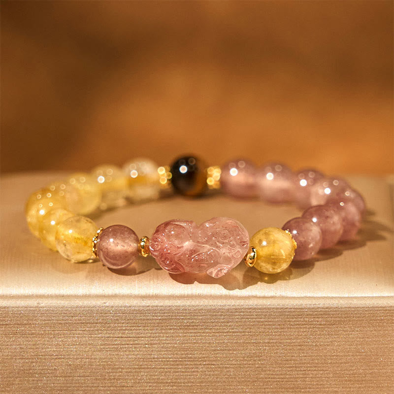 Buddha StonesストロベリークォーツPiXiuルチルクォーツ ビーズ ヒーリングブレスレット