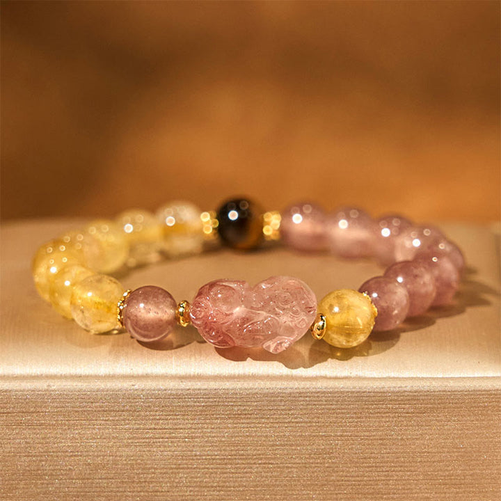 Buddha StonesストロベリークォーツPiXiuルチルクォーツ ビーズ ヒーリングブレスレット