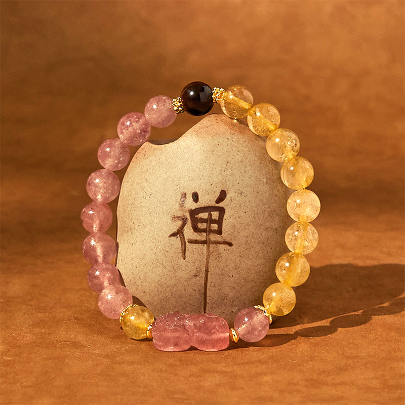 Buddha StonesストロベリークォーツPiXiuルチルクォーツ ビーズ ヒーリングブレスレット