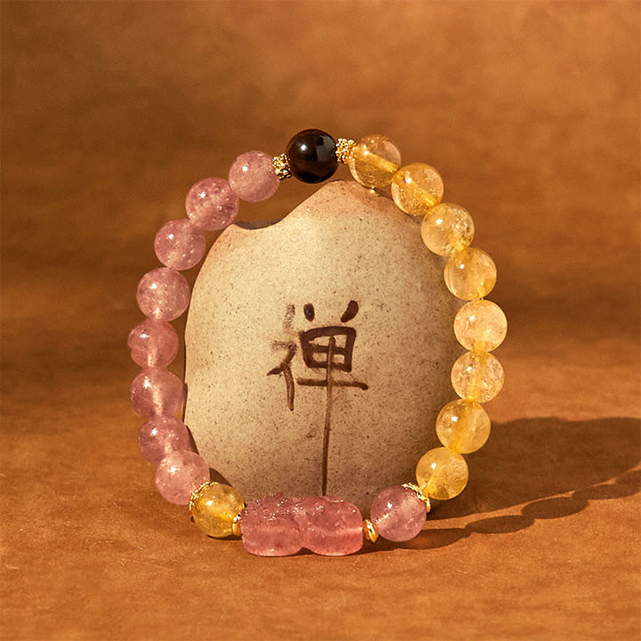 Buddha StonesストロベリークォーツPiXiuルチルクォーツ ビーズ ヒーリングブレスレット