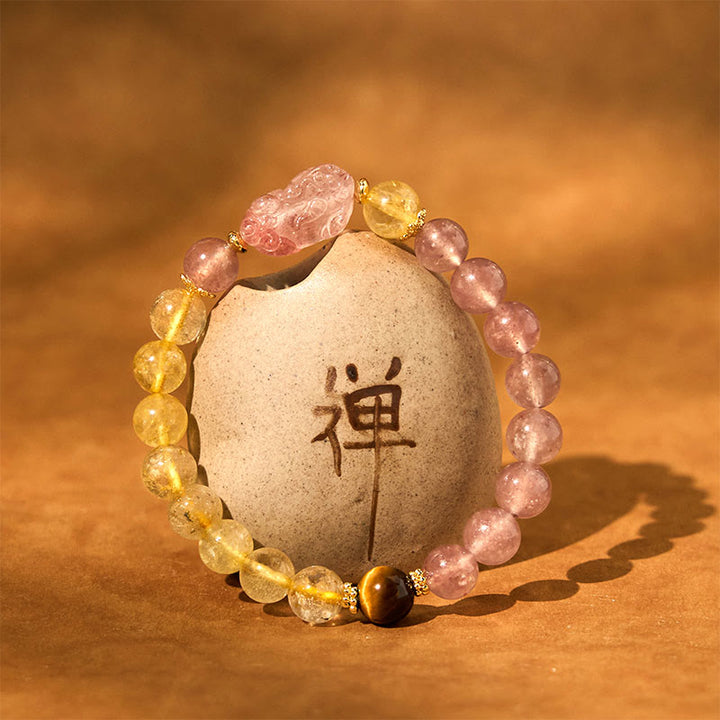 Buddha StonesストロベリークォーツPiXiuルチルクォーツ ビーズ ヒーリングブレスレット