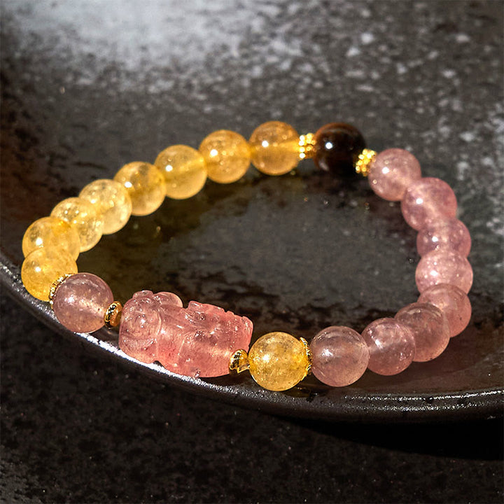 Buddha StonesストロベリークォーツPiXiuルチルクォーツ ビーズ ヒーリングブレスレット