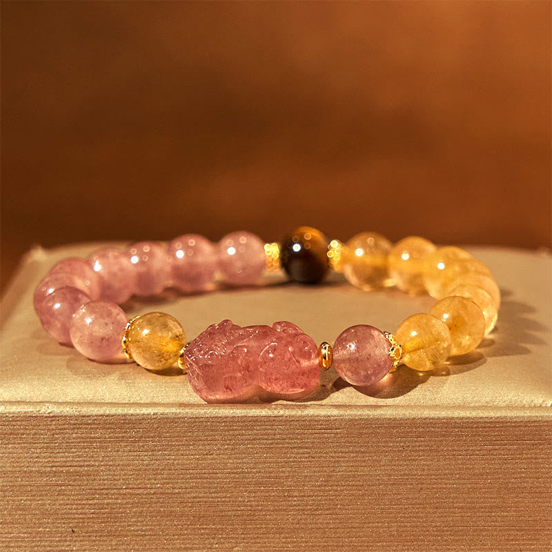 Buddha StonesストロベリークォーツPiXiuルチルクォーツ ビーズ ヒーリングブレスレット
