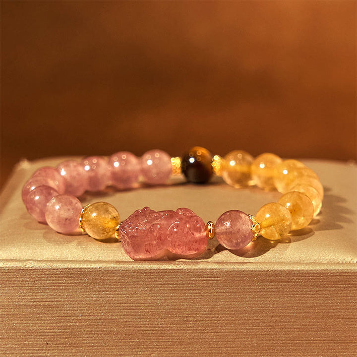 Buddha StonesストロベリークォーツPiXiuルチルクォーツ ビーズ ヒーリングブレスレット
