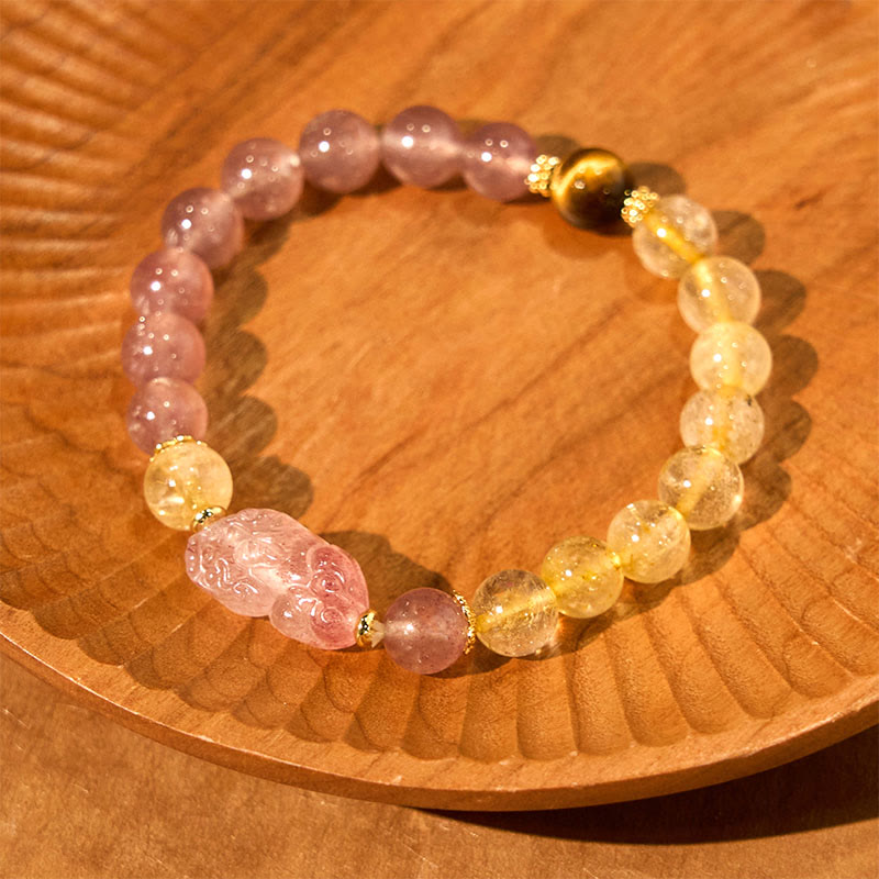 Buddha StonesストロベリークォーツPiXiuルチルクォーツ ビーズ ヒーリングブレスレット