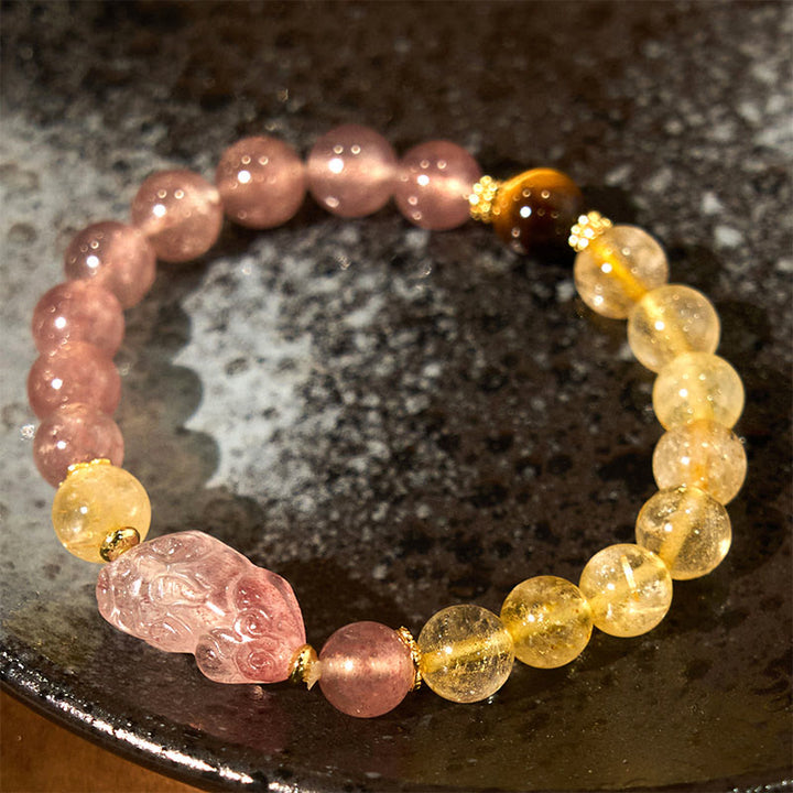 Buddha StonesストロベリークォーツPiXiuルチルクォーツ ビーズ ヒーリングブレスレット