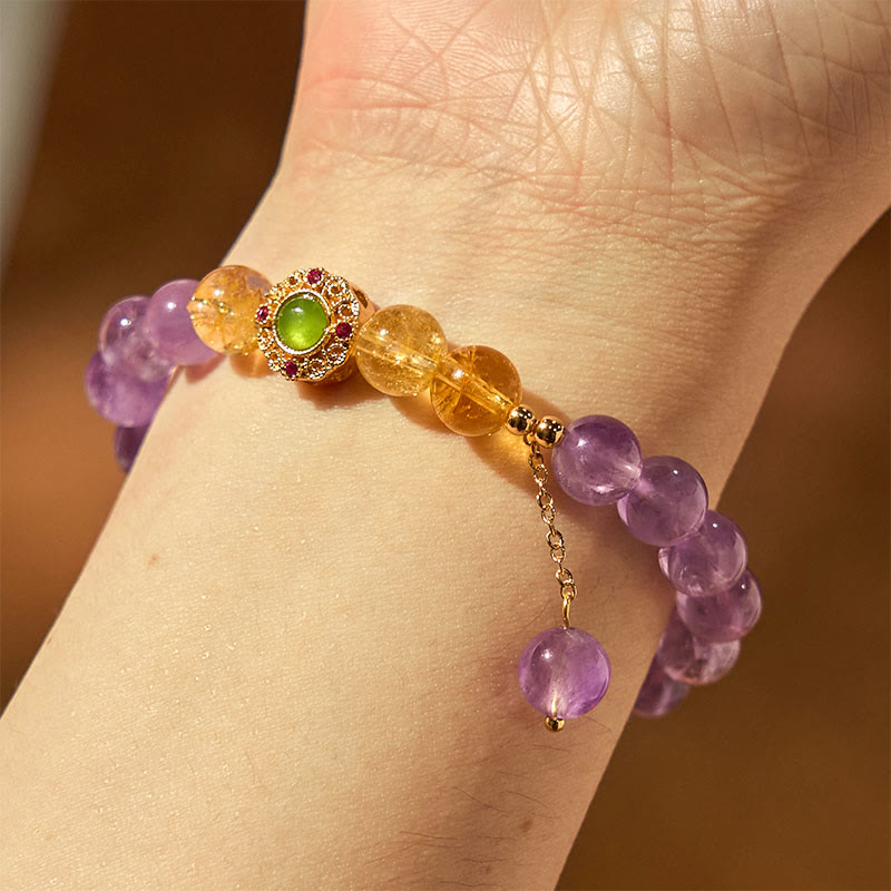 Buddha Stones天然アメジスト瞑想バランスブレスレット