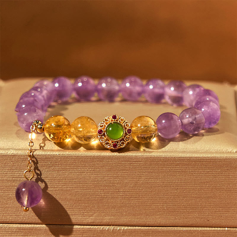 Buddha Stones天然アメジスト瞑想バランスブレスレット