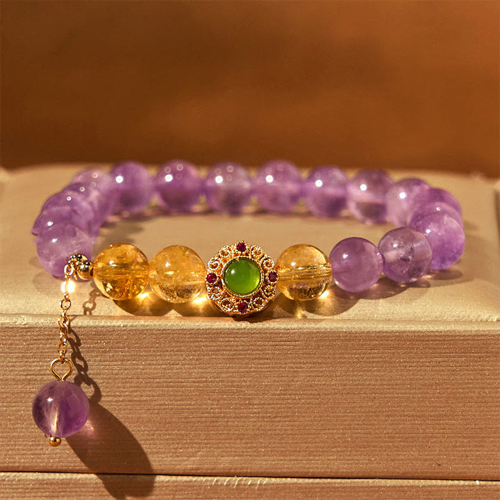 Buddha Stones天然アメジスト瞑想バランスブレスレット
