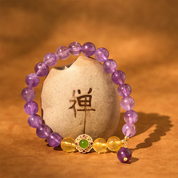 Buddha Stones天然アメジスト瞑想バランスブレスレット