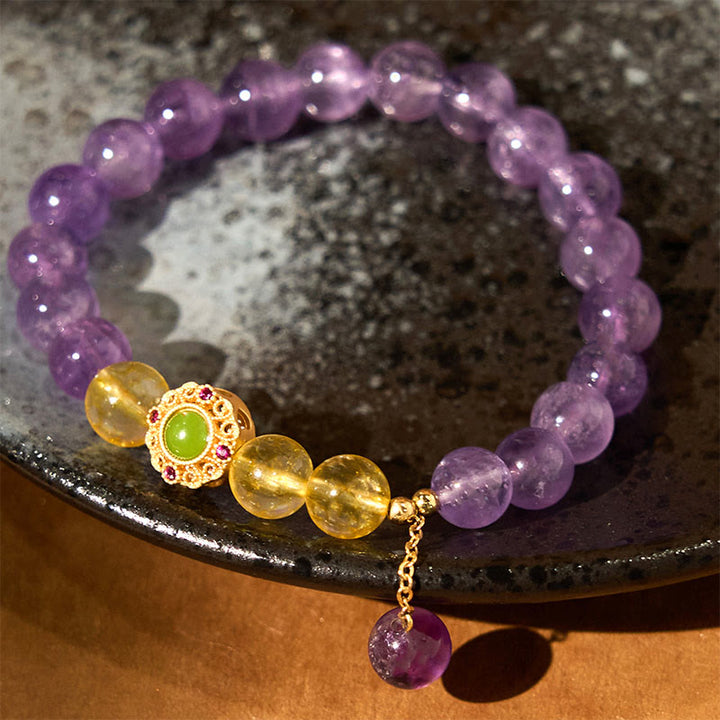 Buddha Stones天然アメジスト瞑想バランスブレスレット