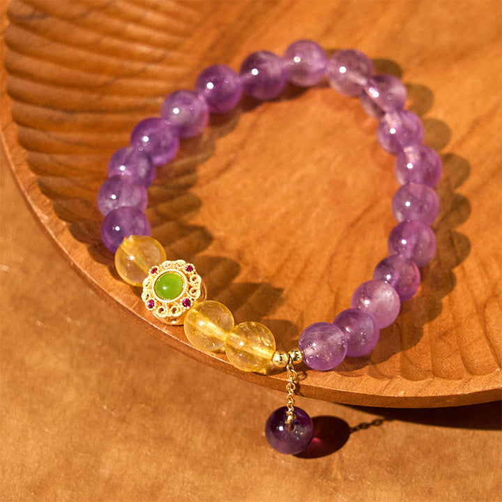 Buddha Stones天然アメジスト瞑想バランスブレスレット