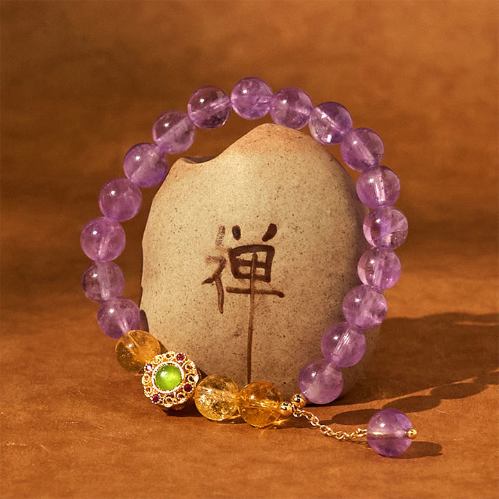 Buddha Stones天然アメジスト瞑想バランスブレスレット