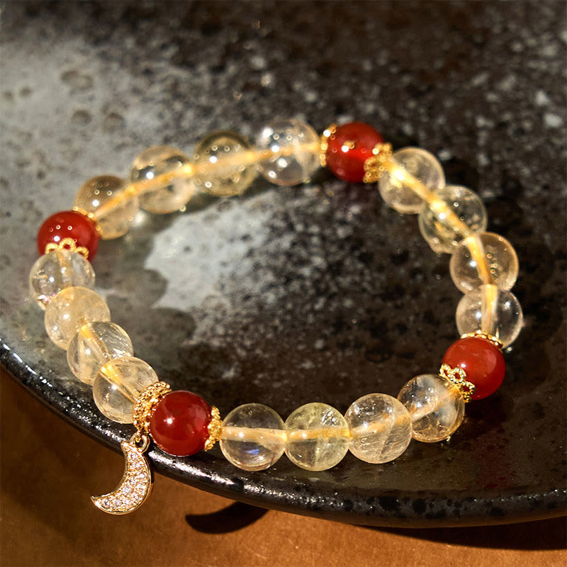 Buddha Stonesシトリン レッドアゲート 月の繁栄のブレスレット