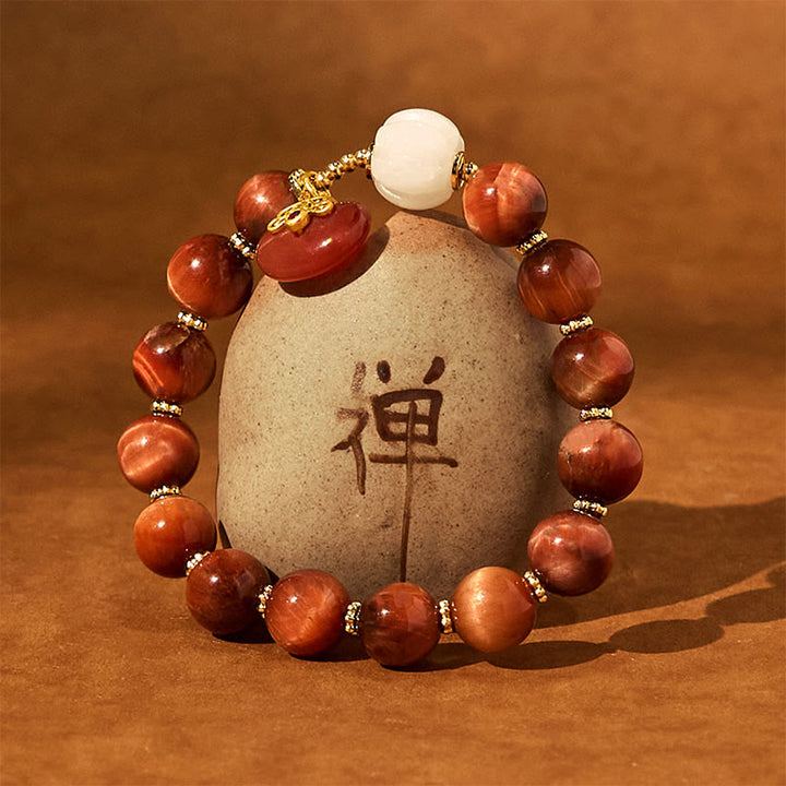 Buddha Stones天然レッドタイガーアイ パンプキンカームブレスレット