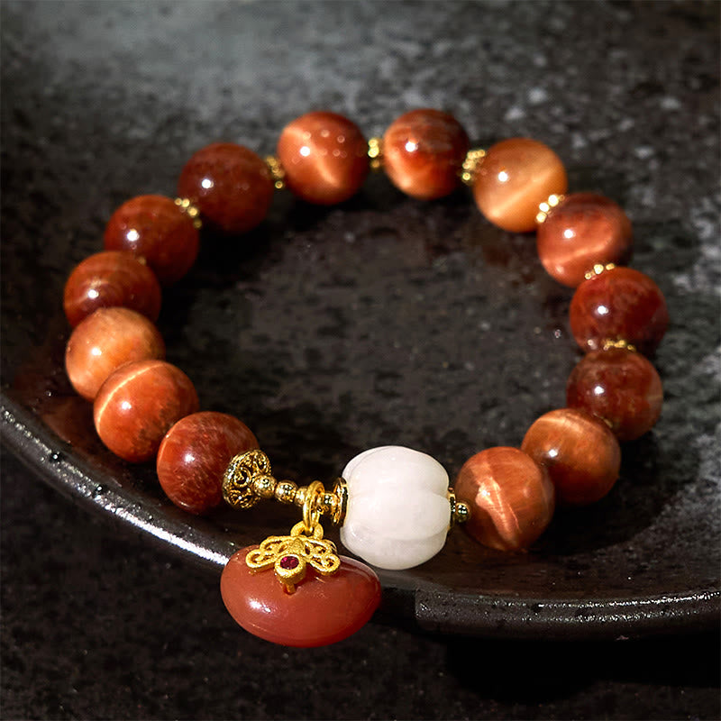 Buddha Stones天然レッドタイガーアイ パンプキンカームブレスレット