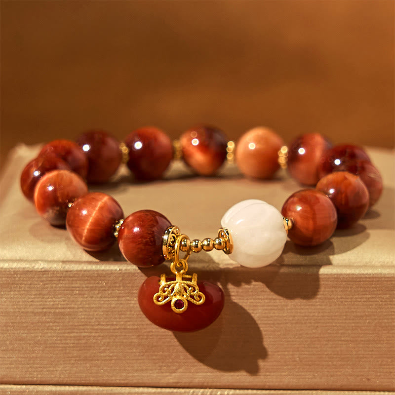 Buddha Stones天然レッドタイガーアイ パンプキンカームブレスレット