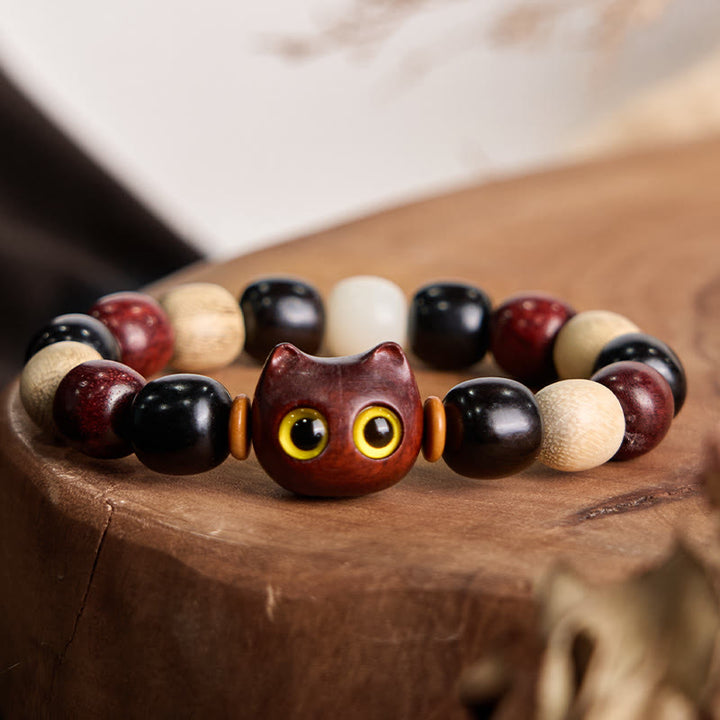 Buddha Stones小葉紫檀黒檀かわいい猫 彫刻守護ブレスレット - image 3