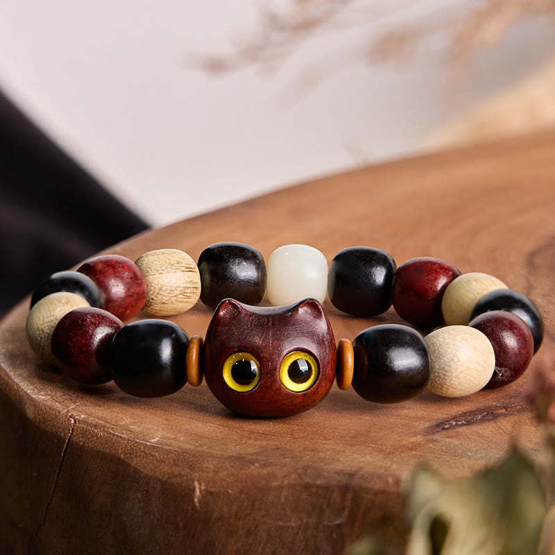 Buddha Stones小葉紫檀黒檀かわいい猫 彫刻守護ブレスレット - 小葉紫檀（邪気を払う♥守護） - image 1