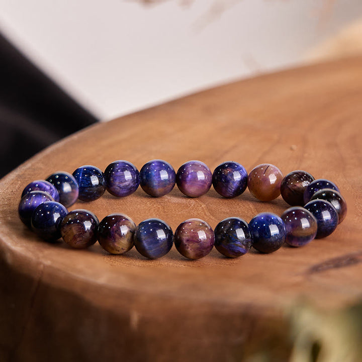 Buddha Stones天然パープルタイガーアイ保護力ブレスレット