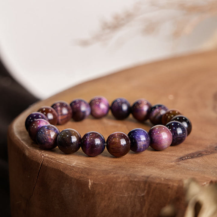 Buddha Stones天然パープルタイガーアイ保護力ブレスレット