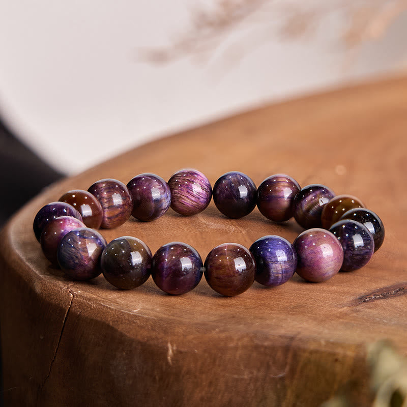 Buddha Stones天然パープルタイガーアイ保護力ブレスレット