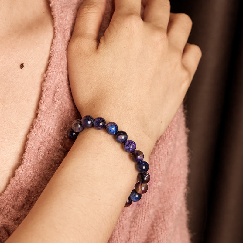 Buddha Stones天然パープルタイガーアイ保護力ブレスレット