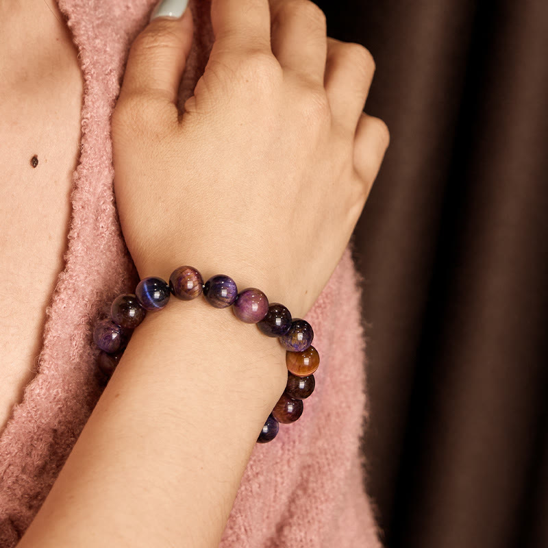 Buddha Stones天然パープルタイガーアイ保護力ブレスレット