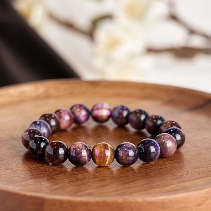 Buddha Stones天然パープルタイガーアイ保護力ブレスレット