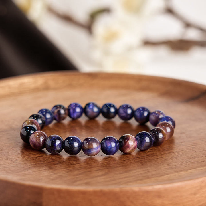 Buddha Stones天然パープルタイガーアイ保護力ブレスレット