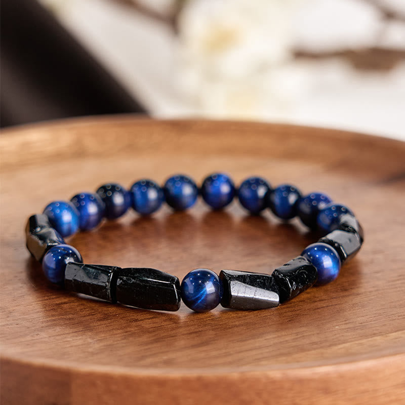 Buddha Stonesブルータイガーアイ ブラックトルマリン パワーブレスレット