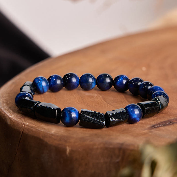 Buddha Stonesブルータイガーアイ ブラックトルマリン パワーブレスレット