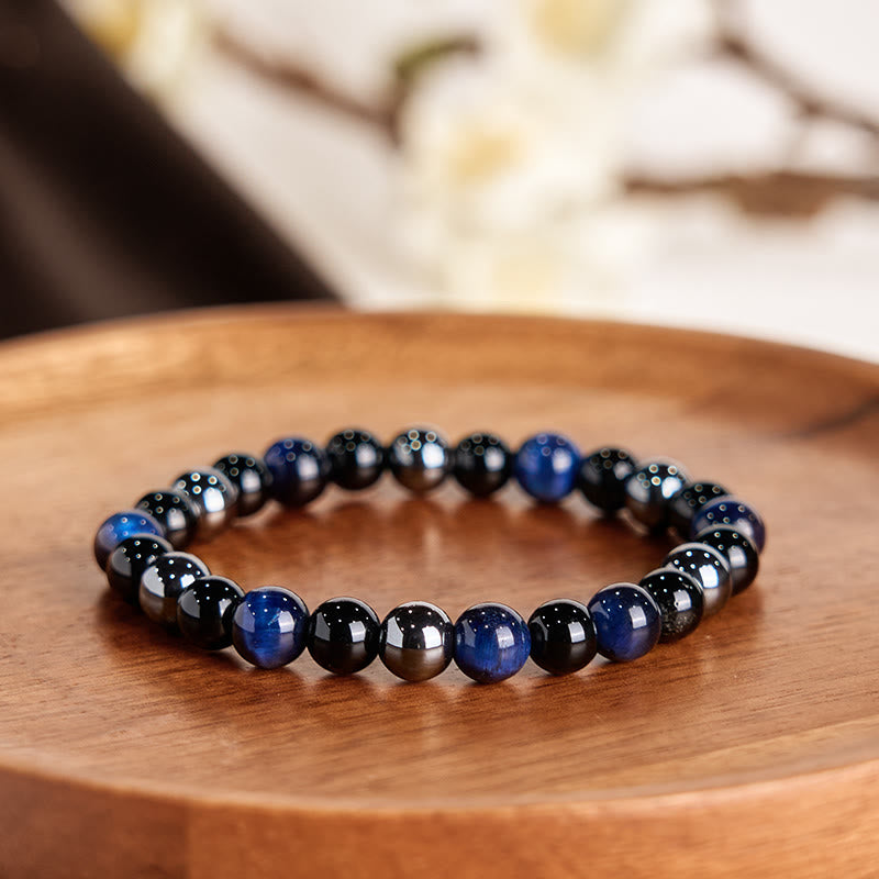 Buddha Stones天然タイガーアイオブシディアンヘマタイトポジティブパワフルブレスレット