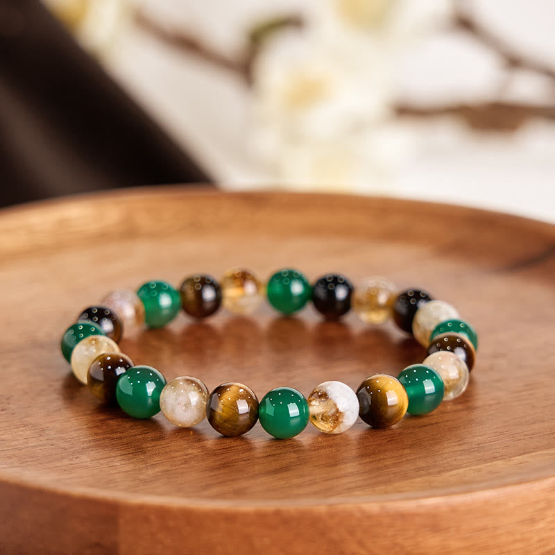 Buddha Stones天然タイガーアイ グリーンアゲート シトリン ミックス＆マッチビーズ 守護ブレスレット