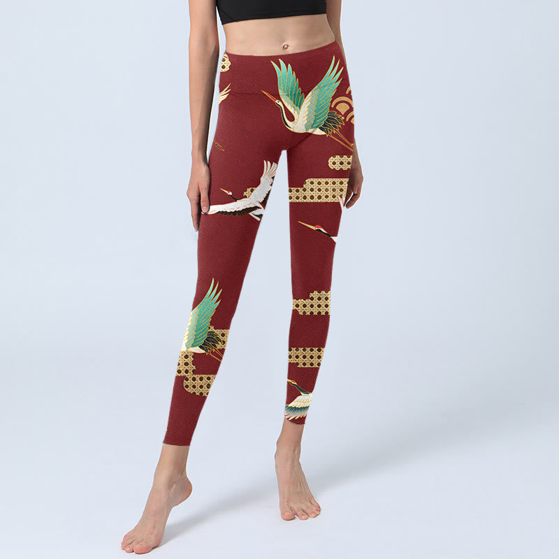 Buddha Stones赤冠鶴 雲柄 プリント ジムレギンス レディース ヨガパンツ - image 6