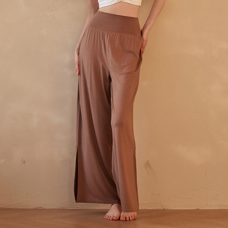 Buddha Stonesカジュアル 無地 ハイウエスト 伸縮性 レディース コットン ワイドレッグパンツ - ペルー - US6、 UK/AU10、 EU38 (XL) - image 0