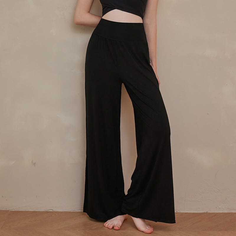 Buddha Stonesカジュアル 無地 ハイウエスト 伸縮性 レディース コットン ワイドレッグパンツ - 黒 - US6、 UK/AU10、 EU38 (XL) - image 12