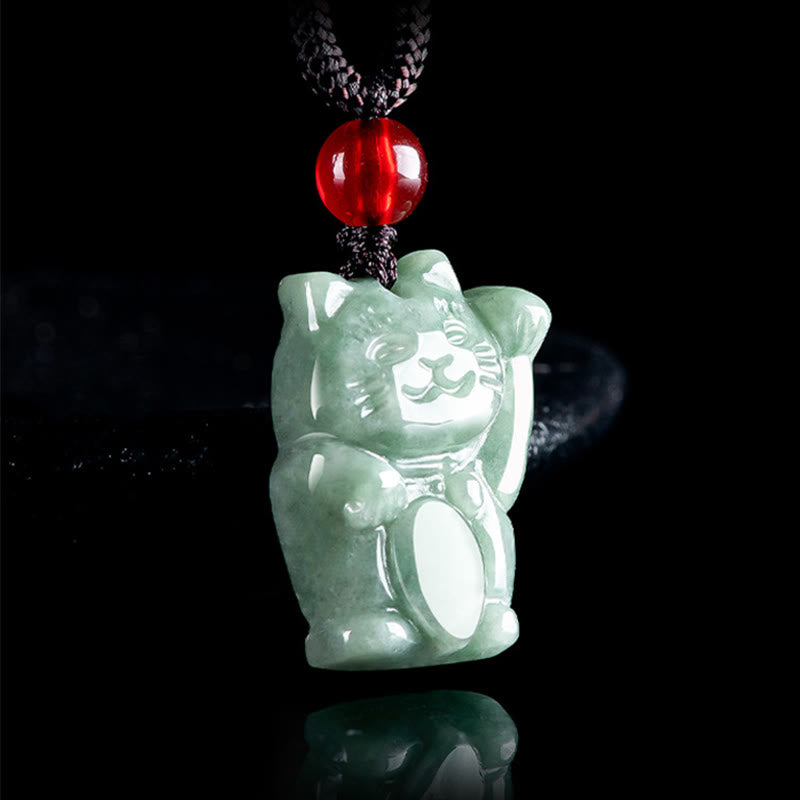Buddha Stones 翡翠 幸運を招く猫モチーフ 豊穣の象徴 ネックレス - image 2