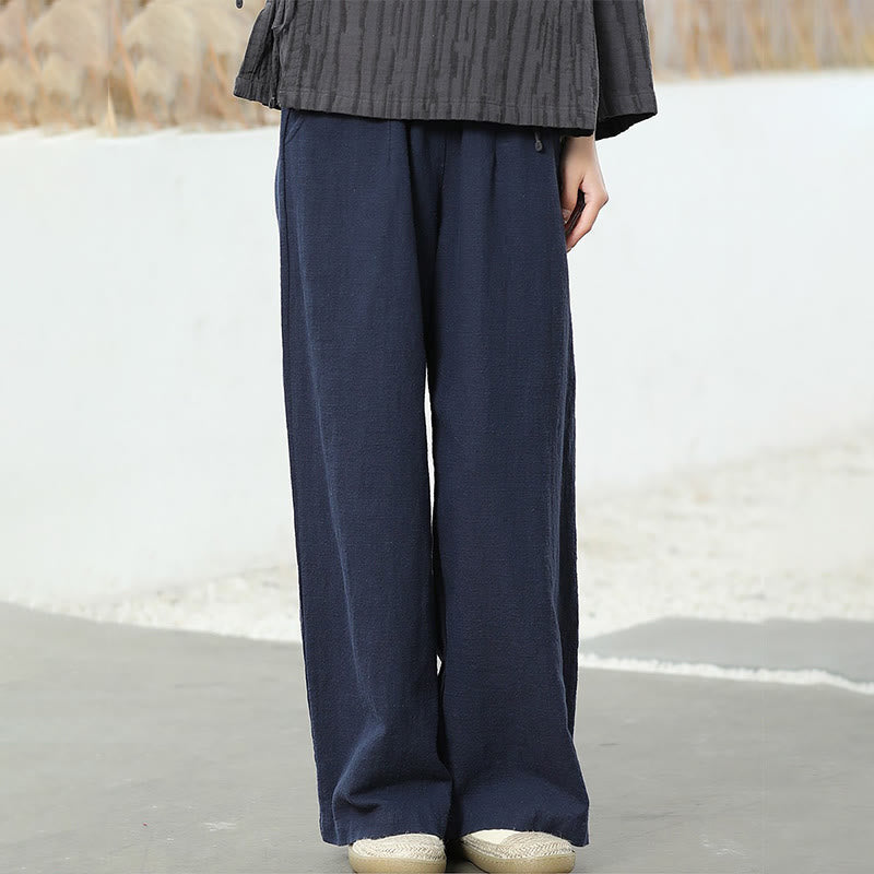 Buddha Stonesカジュアル 無地 ルーズ ストレートレッグ レディース ラミーコットン ワイドレッグパンツ ポケット付き - image 18
