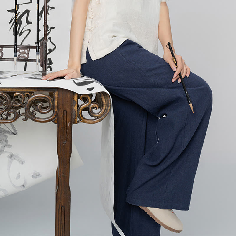 Buddha Stonesカジュアル 無地 ルーズ ストレートレッグ レディース ラミーコットン ワイドレッグパンツ ポケット付き - image 19