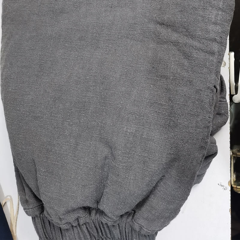 Buddha Stonesカジュアル 無地 ルーズ ストレートレッグ レディース ラミーコットン ワイドレッグパンツ ポケット付き