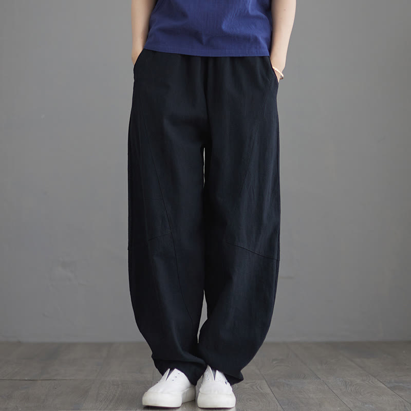 Buddha Stonesカジュアル 無地 ゆったり レディース コットンパンツ ポケット付き - 黒 - US8-10、 UK/AU12-14、 EU40-42 (XL) - image 6
