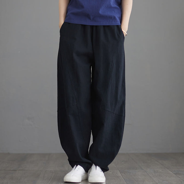 Buddha Stonesカジュアル 無地 ゆったり レディース コットンパンツ ポケット付き - 黒 - US8-10、 UK/AU12-14、 EU40-42 (XL) - image 6