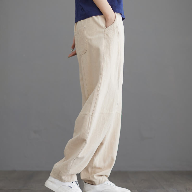 Buddha Stonesカジュアル 無地 ゆったり レディース コットンパンツ ポケット付き - リネン - US8-10、 UK/AU12-14、 EU40-42 (XL) - image 10