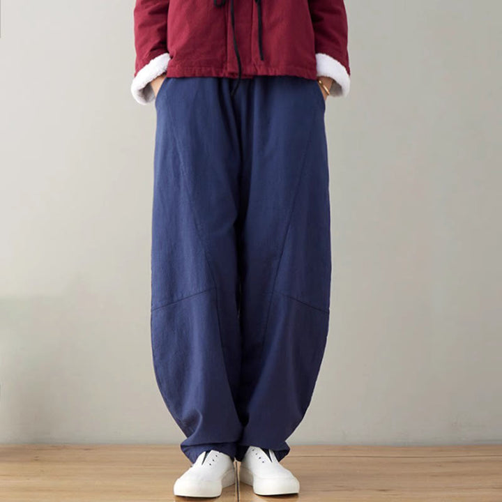 Buddha Stonesカジュアル 無地 ゆったり レディース コットンパンツ ポケット付き - ダークブルー - US8-10、 UK/AU12-14、 EU40-42 (XL) - image 0