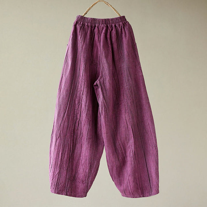 Buddha Stonesカジュアル 無地 ルーズ タイダイ ダメージ加工 レディース ラミー パンツ ポケット付き