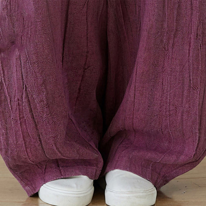 Buddha Stonesカジュアル 無地 ルーズ タイダイ ダメージ加工 レディース ラミー パンツ ポケット付き - image 4