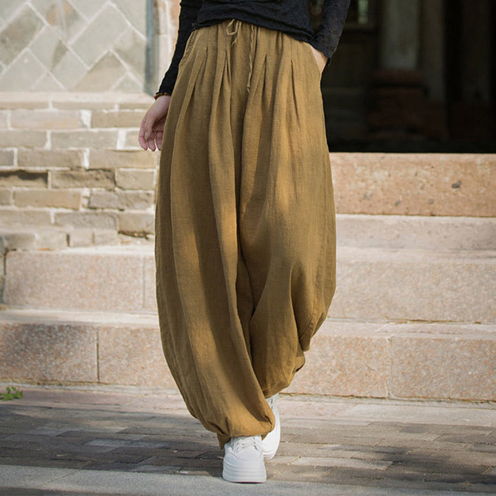 Buddha Stonesカジュアル 無地 ルーズウエスト タイロープ レディース ラミーコットン パンツ ポケット付き - image 13